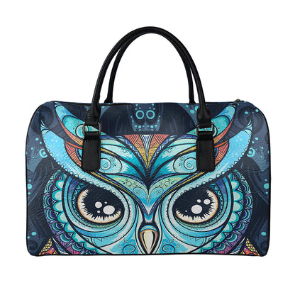 Colorful Tribal Owl Print Leather Duffle Bag