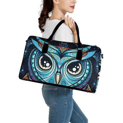 Colorful Tribal Owl Print Leather Duffle Bag