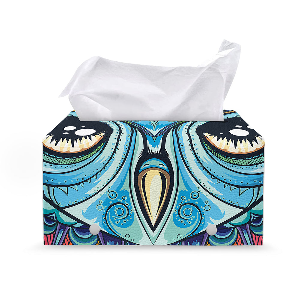 Colorful Tribal Owl Print Leather Tissue Box Cover