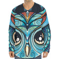 Colorful Tribal Owl Print Long Sleeve Baseball Jersey