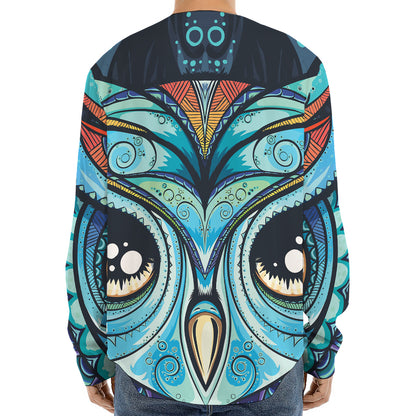 Colorful Tribal Owl Print Long Sleeve Baseball Jersey