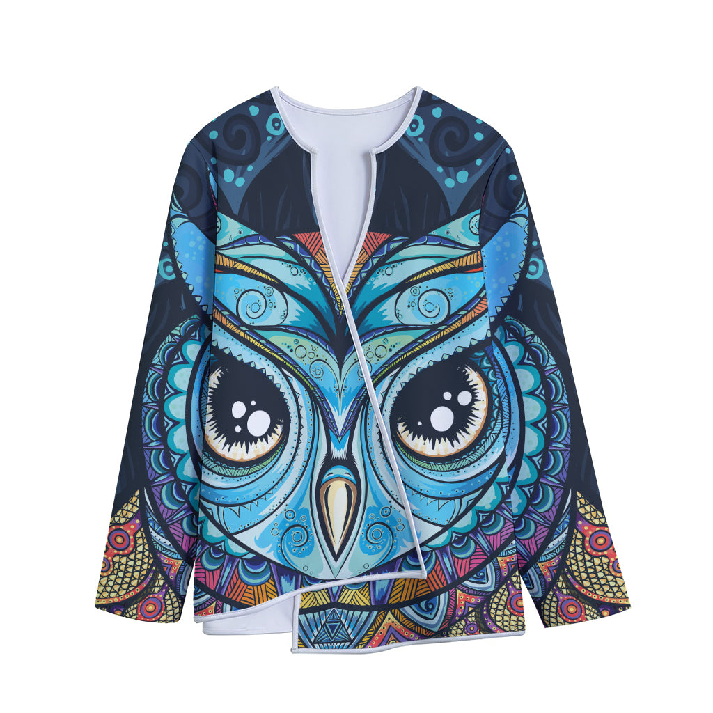 Colorful Tribal Owl Print Long Sleeve Short Coat