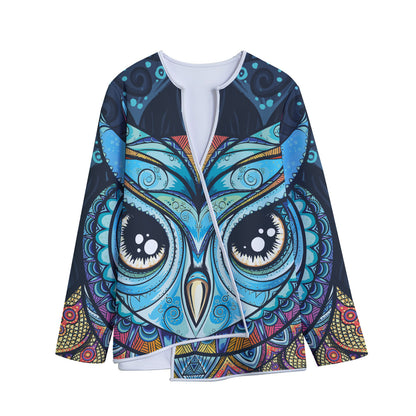 Colorful Tribal Owl Print Long Sleeve Short Coat