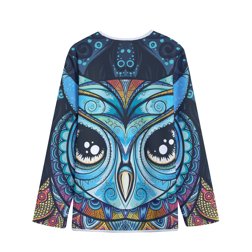 Colorful Tribal Owl Print Long Sleeve Short Coat