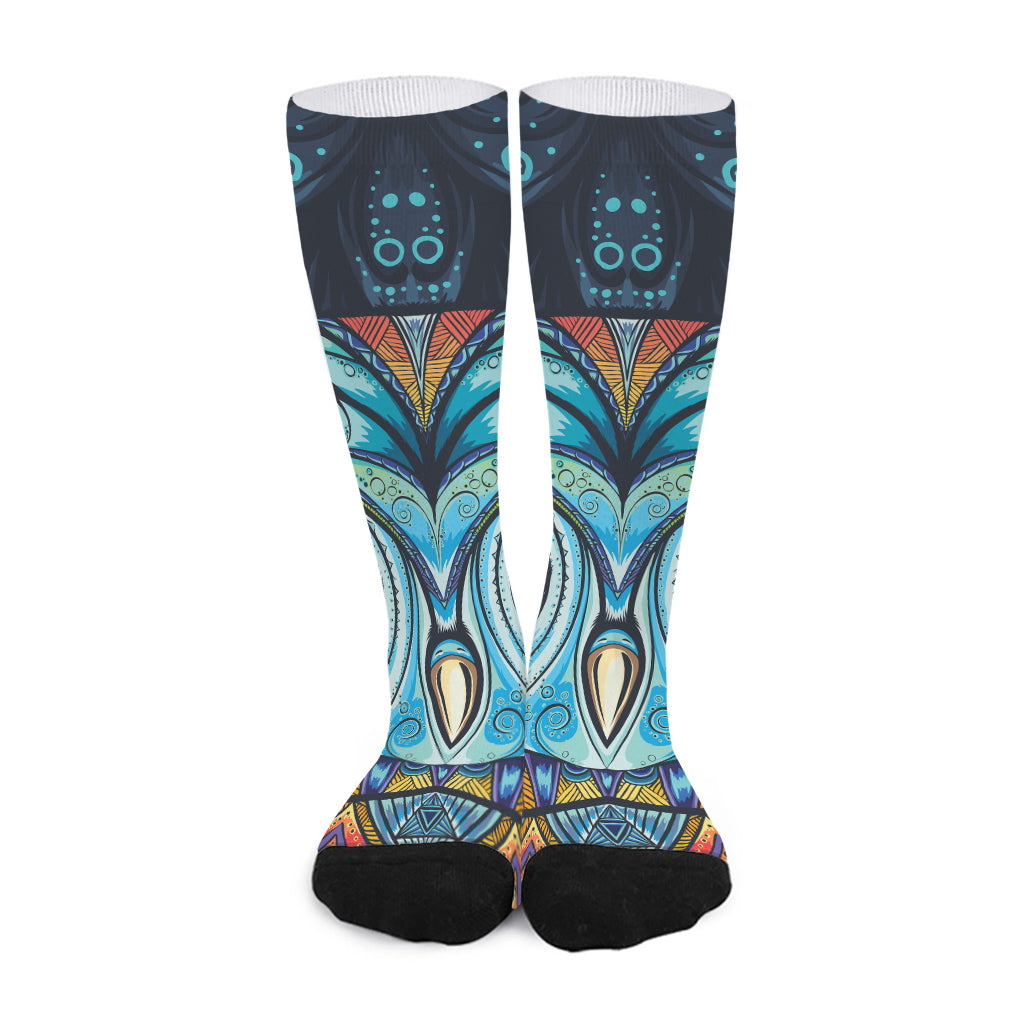 Colorful Tribal Owl Print Long Socks