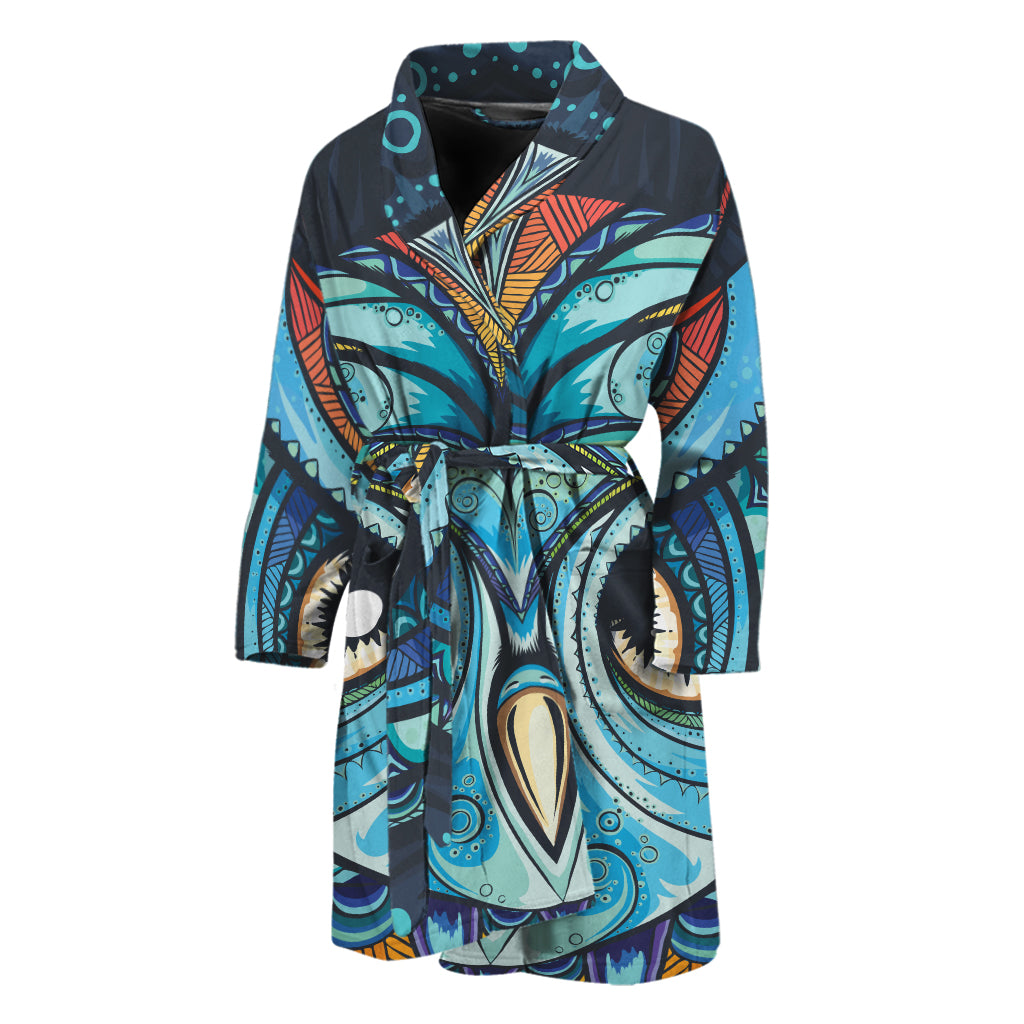Colorful Tribal Owl Print Men's Bathrobe