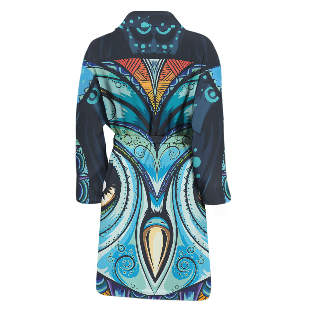 Colorful Tribal Owl Print Men's Bathrobe