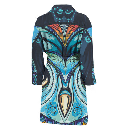 Colorful Tribal Owl Print Men's Bathrobe