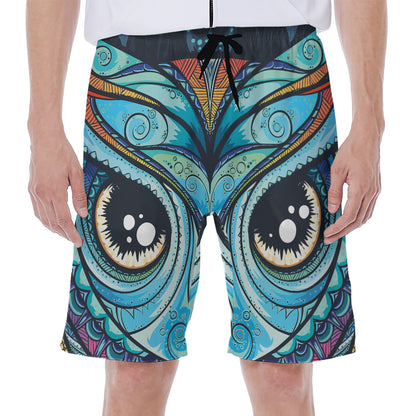 Colorful Tribal Owl Print Men's Beach Shorts