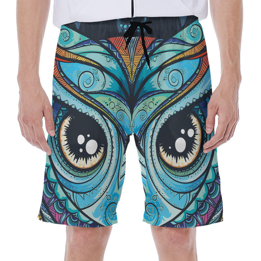 Colorful Tribal Owl Print Men's Beach Shorts
