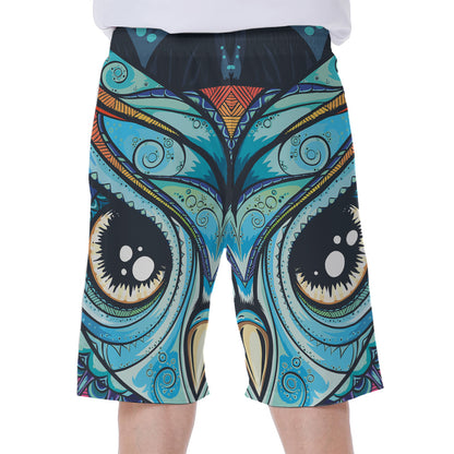 Colorful Tribal Owl Print Men's Beach Shorts