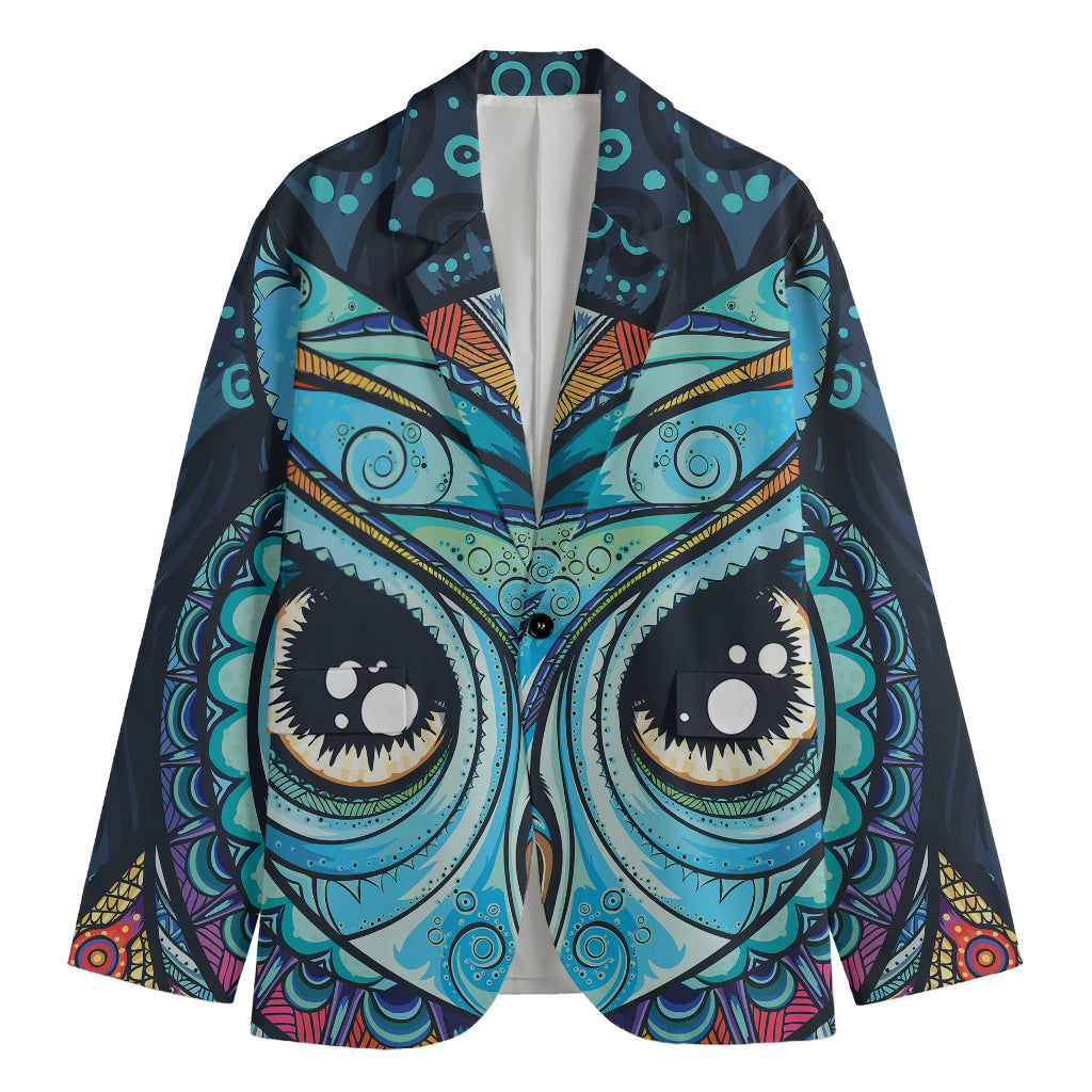 Colorful Tribal Owl Print Men's Blazer