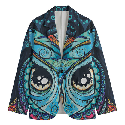 Colorful Tribal Owl Print Men's Blazer