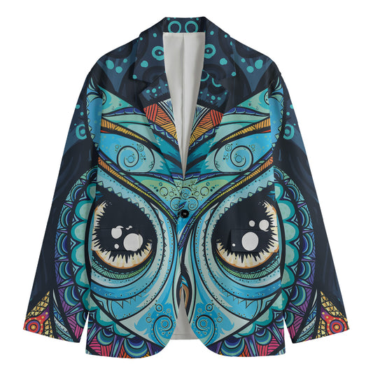 Colorful Tribal Owl Print Men's Blazer