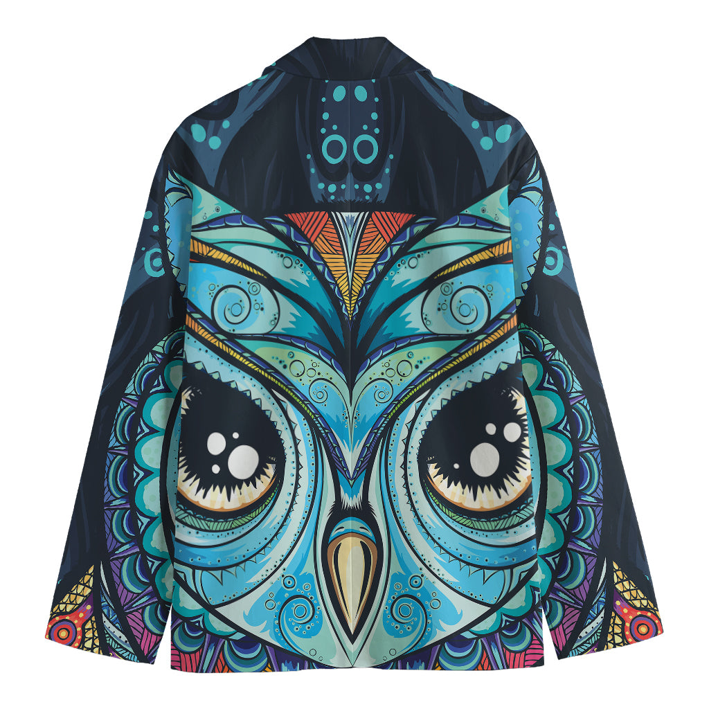 Colorful Tribal Owl Print Men's Blazer