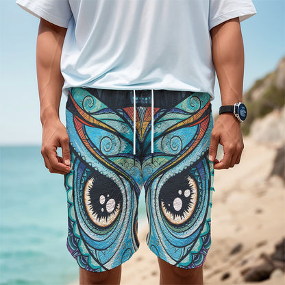 Colorful Tribal Owl Print Men's Cargo Shorts
