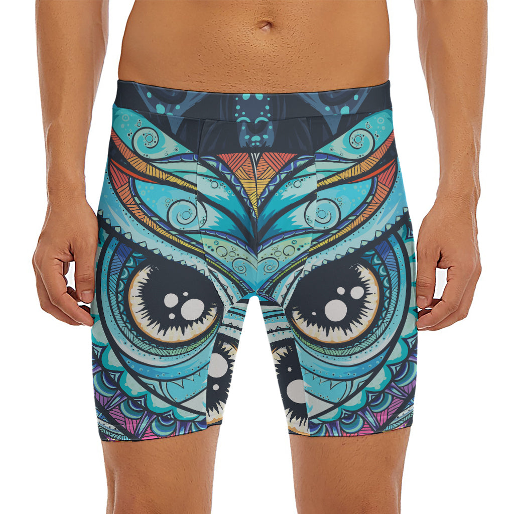 Colorful Tribal Owl Print Men's Long Boxer Briefs