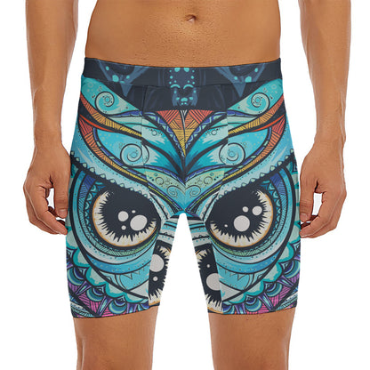 Colorful Tribal Owl Print Men's Long Boxer Briefs