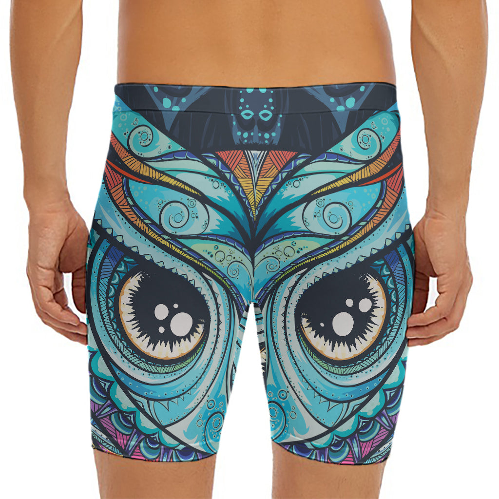 Colorful Tribal Owl Print Men's Long Boxer Briefs