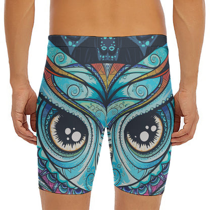 Colorful Tribal Owl Print Men's Long Boxer Briefs