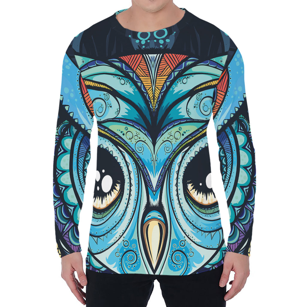 Colorful Tribal Owl Print Men's Long Sleeve T-Shirt