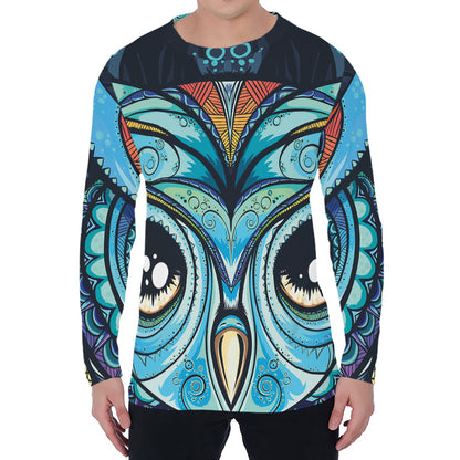 Colorful Tribal Owl Print Men's Long Sleeve T-Shirt