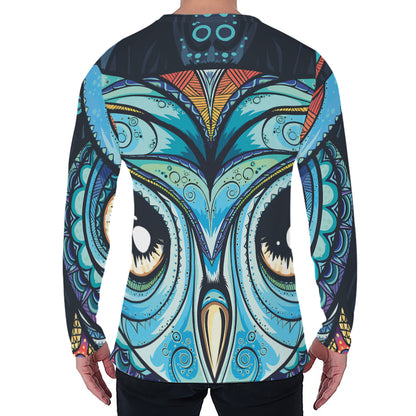 Colorful Tribal Owl Print Men's Long Sleeve T-Shirt
