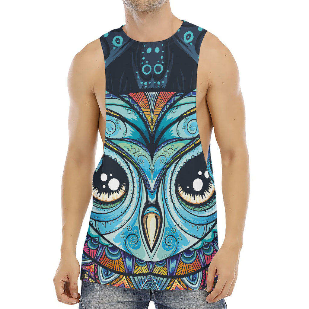 Colorful Tribal Owl Print Men's Muscle Tank Top