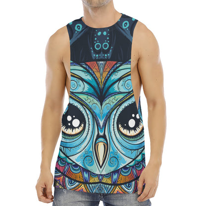 Colorful Tribal Owl Print Men's Muscle Tank Top