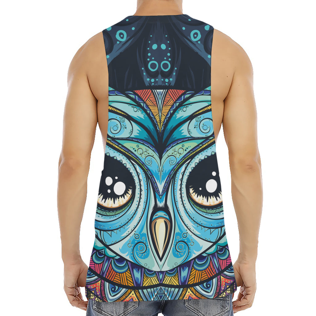 Colorful Tribal Owl Print Men's Muscle Tank Top