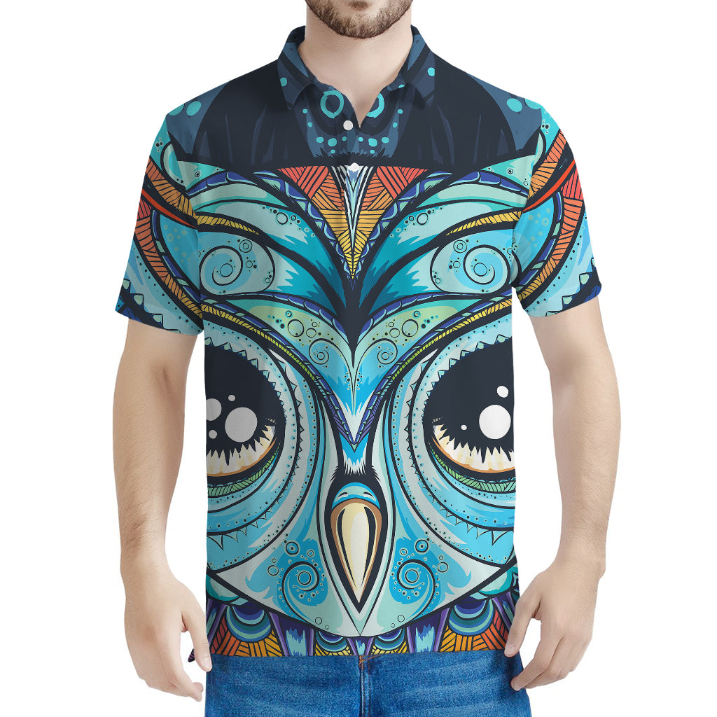 Colorful Tribal Owl Print Men's Polo Shirt