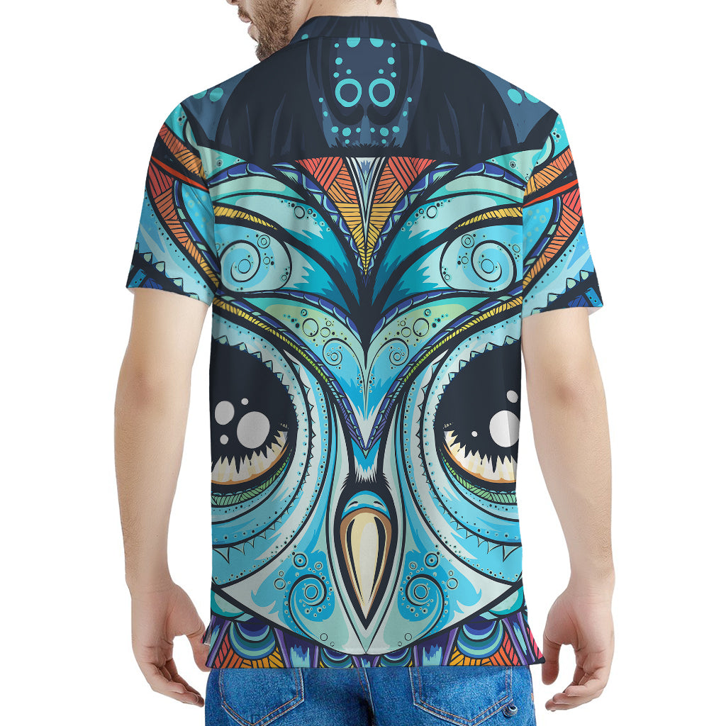 Colorful Tribal Owl Print Men's Polo Shirt