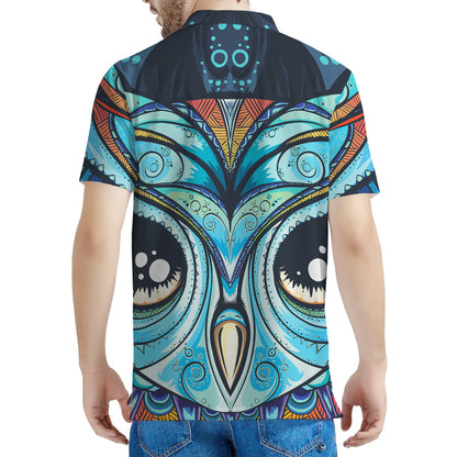 Colorful Tribal Owl Print Men's Polo Shirt