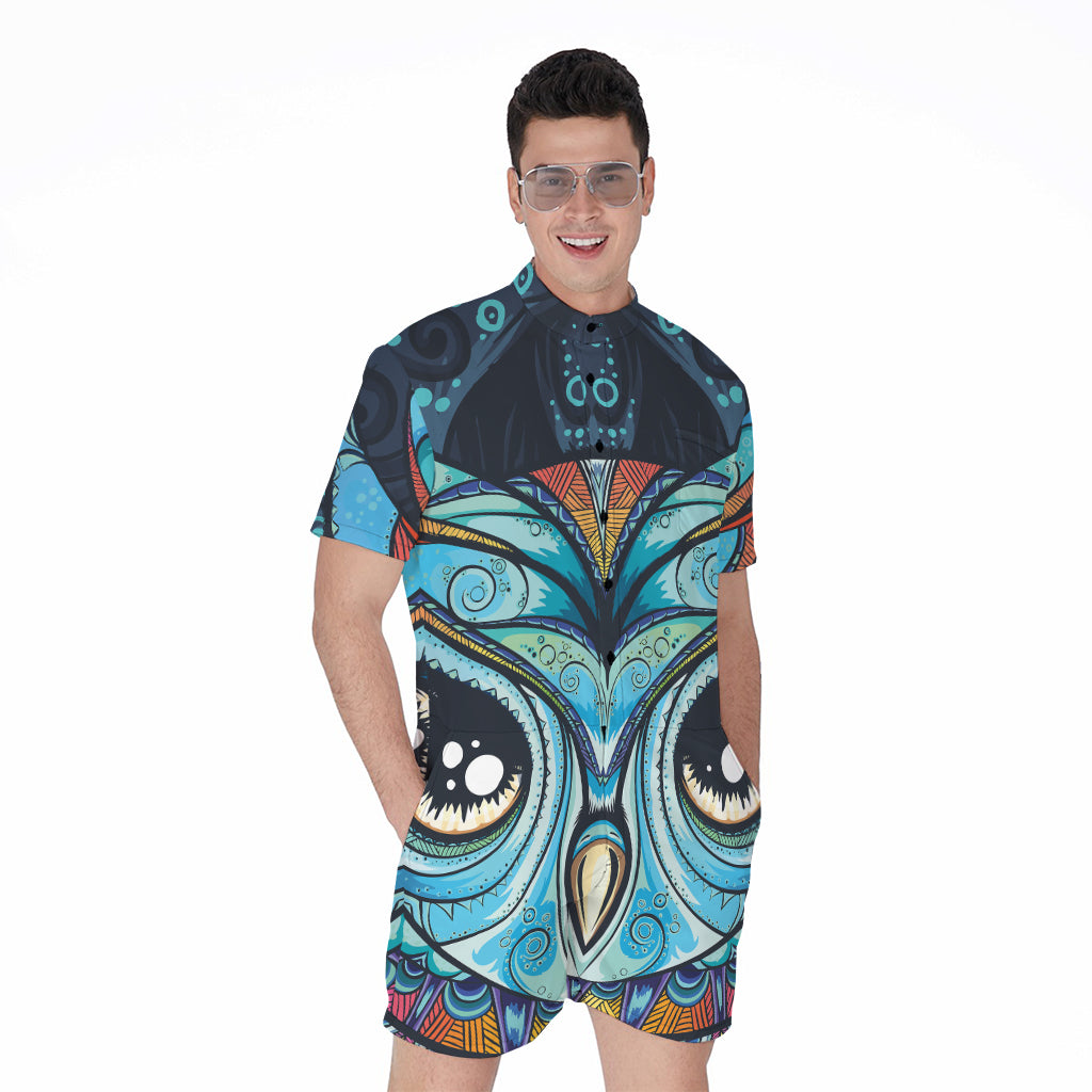 Colorful Tribal Owl Print Men's Rompers