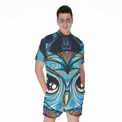 Colorful Tribal Owl Print Men's Rompers