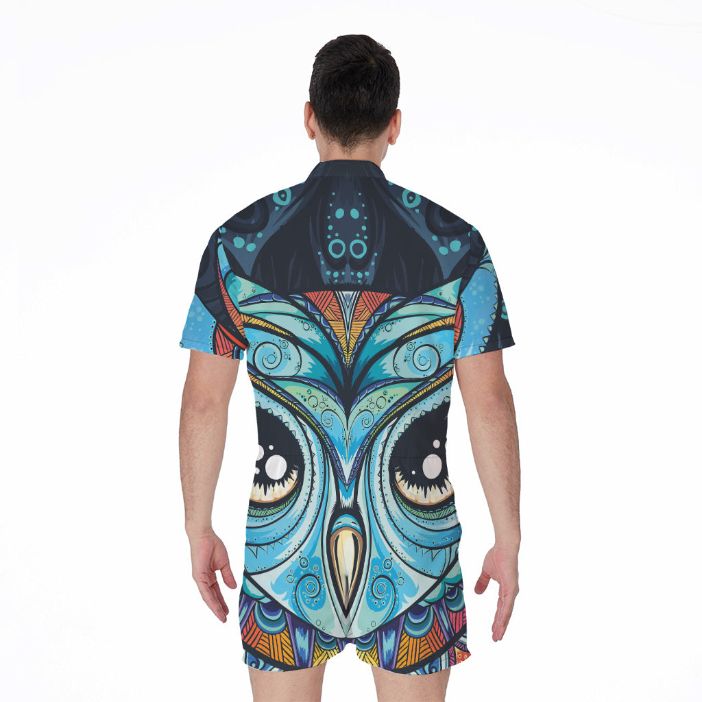Colorful Tribal Owl Print Men's Rompers