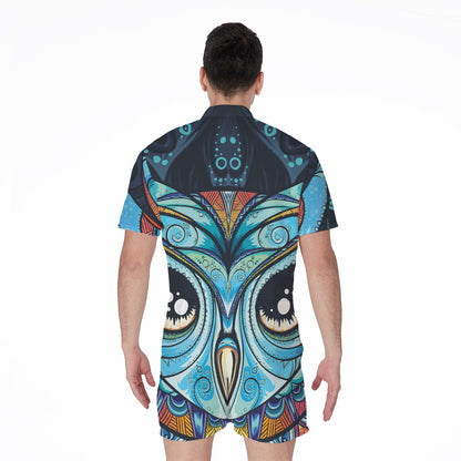 Colorful Tribal Owl Print Men's Rompers