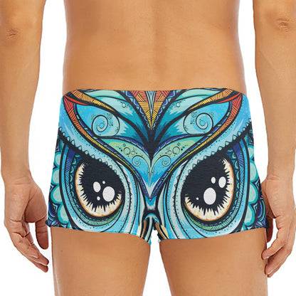 Colorful Tribal Owl Print Men's Short Boxer Briefs