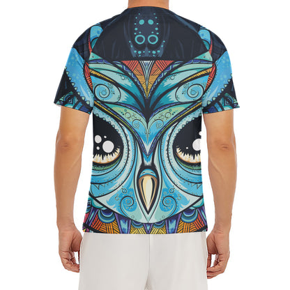 Colorful Tribal Owl Print Men's Short Sleeve Rash Guard
