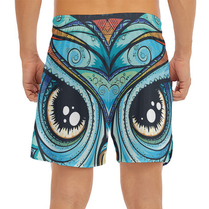 Colorful Tribal Owl Print Men's Split Running Shorts