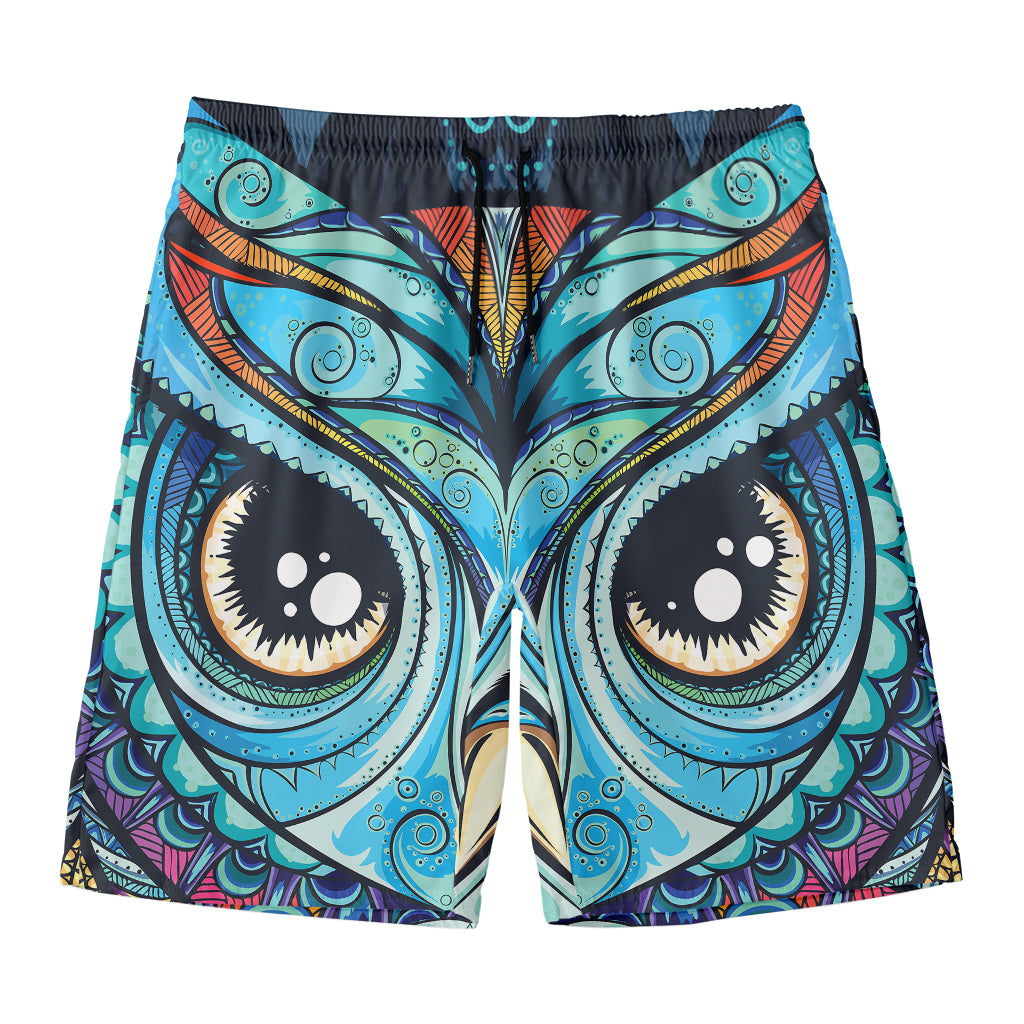 Colorful Tribal Owl Print Men's Swim Trunks