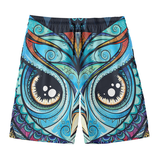Colorful Tribal Owl Print Men's Swim Trunks