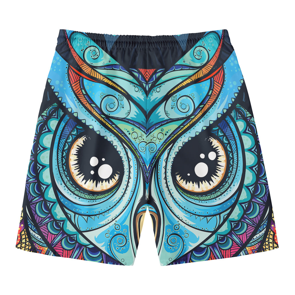 Colorful Tribal Owl Print Men's Swim Trunks