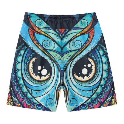 Colorful Tribal Owl Print Men's Swim Trunks