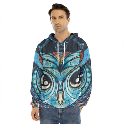Colorful Tribal Owl Print Men's Velvet Pullover Hoodie