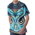 Colorful Tribal Owl Print Men's Velvet T-Shirt