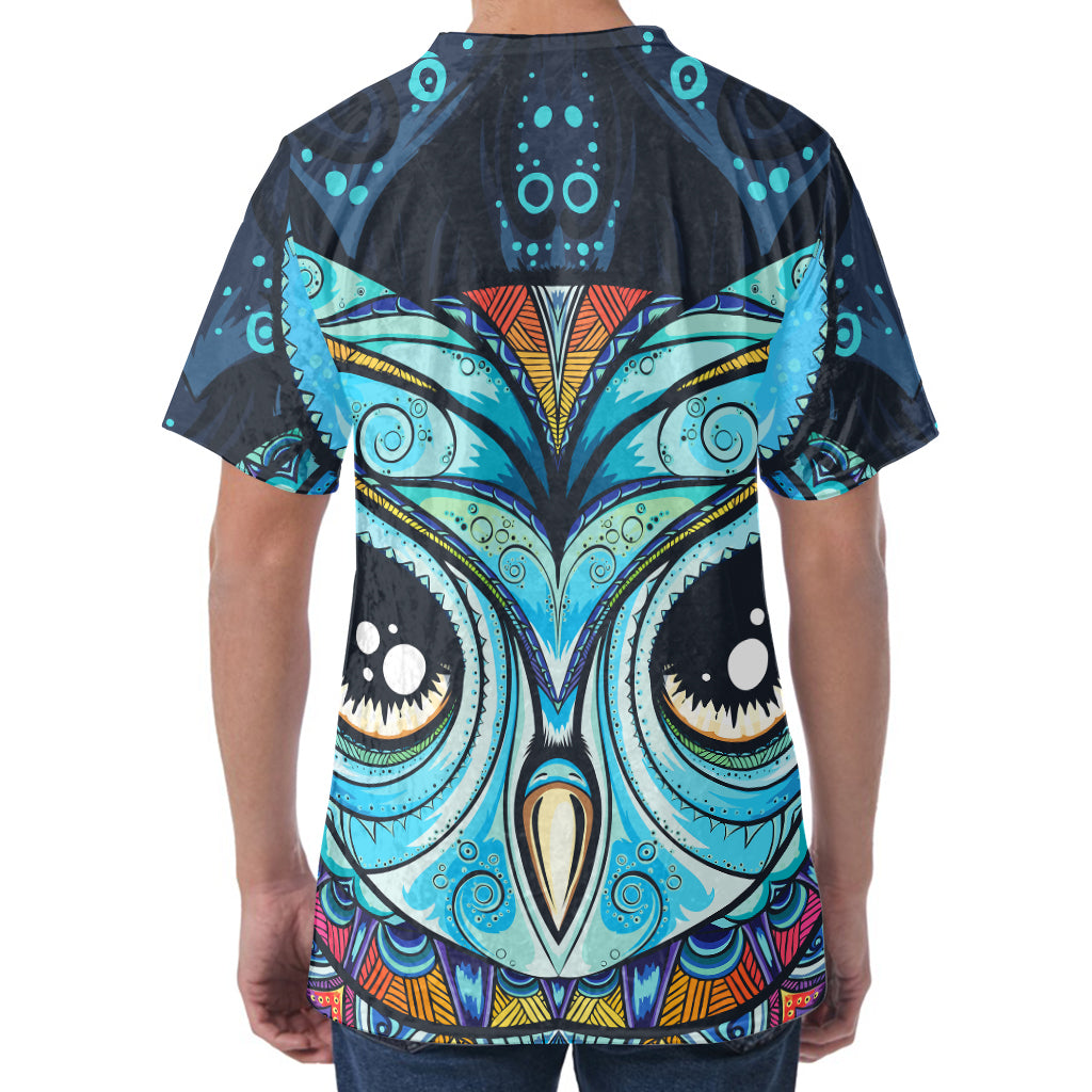 Colorful Tribal Owl Print Men's Velvet T-Shirt