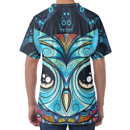 Colorful Tribal Owl Print Men's Velvet T-Shirt