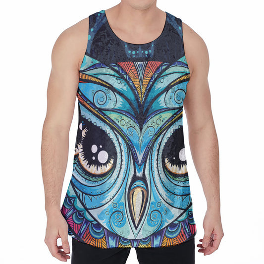 Colorful Tribal Owl Print Men's Velvet Tank Top