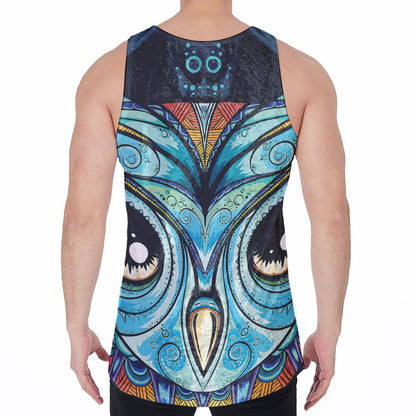 Colorful Tribal Owl Print Men's Velvet Tank Top